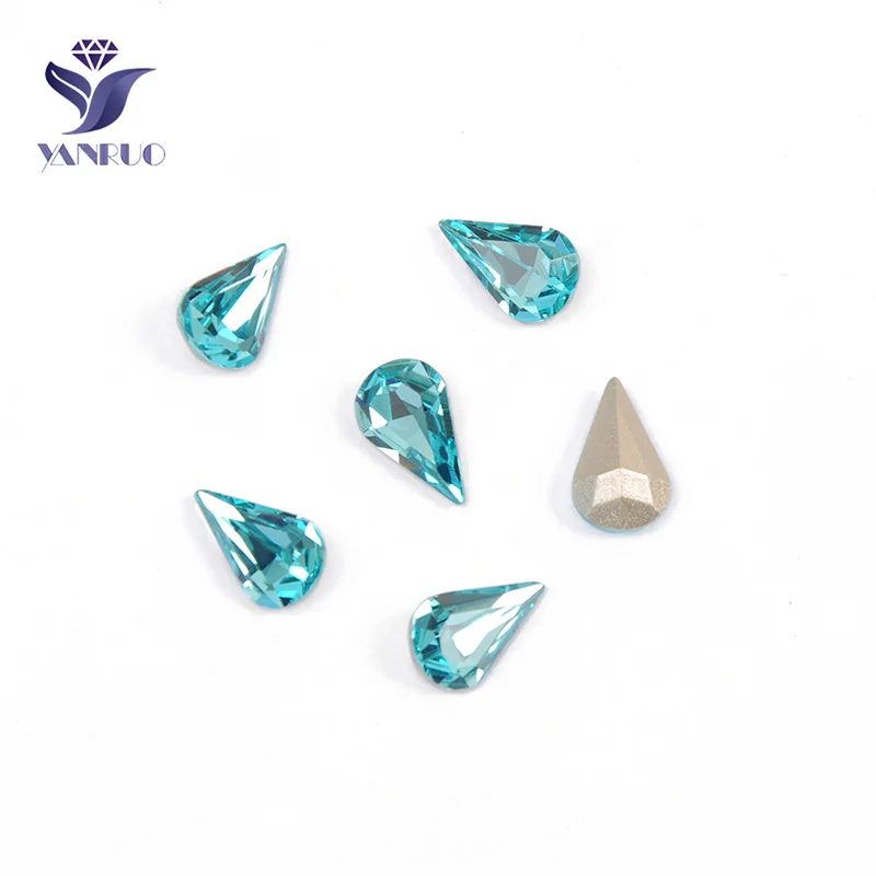 Aquamarine Yanruo 4320 Груша Падение Топ кристаллы Камни шитье Стекло Коготь остроконечные Стразы искусственные драгоценные камни для одежды ткань обувь - Цвет: Aquamarine