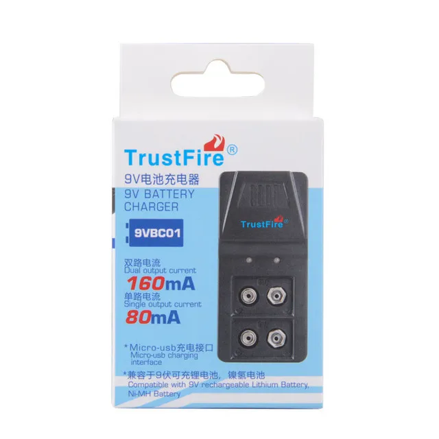60 шт./лот TrustFire интеллектуальное зарядное устройство 9VBC01 литий-ионная батарея 2 слота с микро USB портом зарядки для 9 в литиевых NIMH батарей