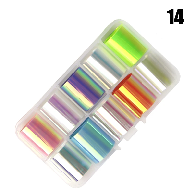 Голографическая/Цветочная Звездная Фольга для ногтей, набор 2 видов коробок, прозрачная AB цветная переводная наклейка для дизайна ногтей, маникюрные наклейки для ногтей DIY - Цвет: NZ06-14H
