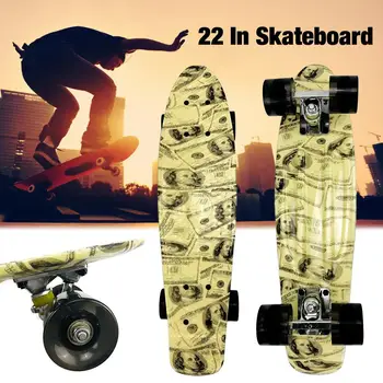 

22 Inch High Resilience PU Four-wheel Small Fish Board Plastic Skateboard Single Tilt Small Fish Board Deck Youth Four-wheel Ska