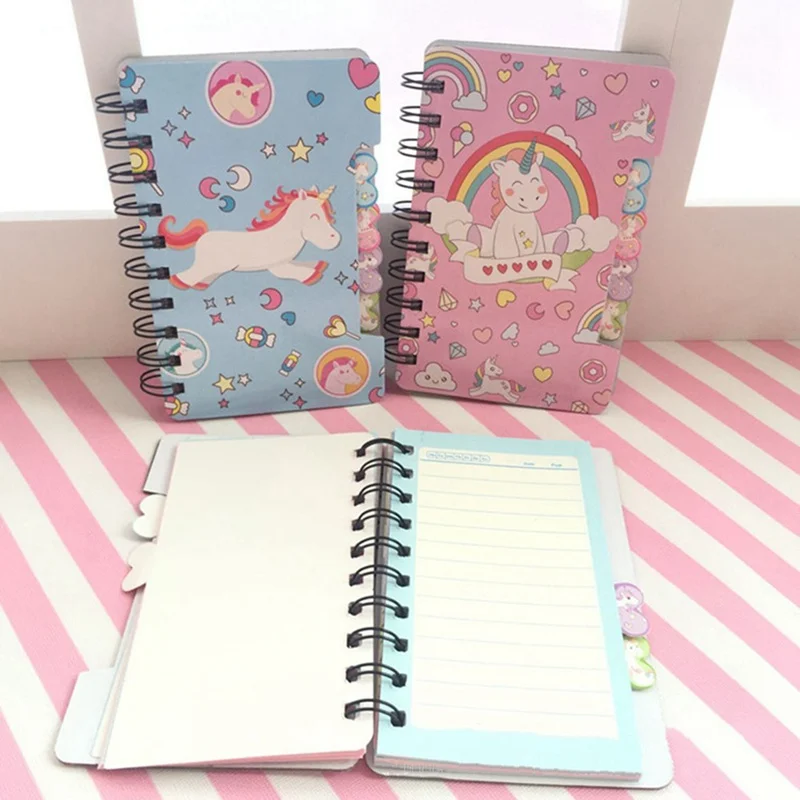 1PC Cute Cartoon Unicorn Hard Cover Coil Notebook Kawaii Planner Pupils Notepad Cute Line Inner Page Stationery Random Color