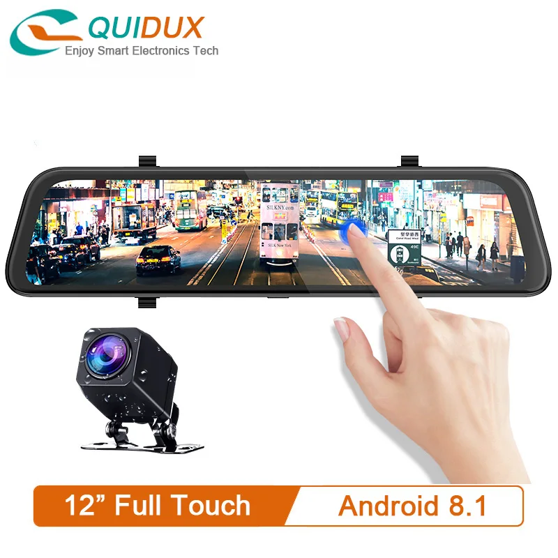 

2019 12" Android 8.1 Car DVRs Camera GPS Navi Mirror Dual 1080P Recorder 4G Wifi ADAS Dash cam FM connected with car Speaker