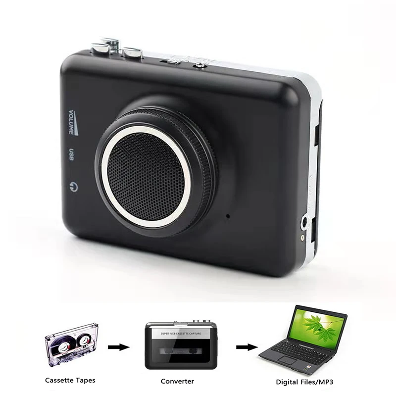 Portable Stereo USB Cassette Player With Loudspeaker Cassette Tape to MP3 Converter Recorder Capture Audio Music Player