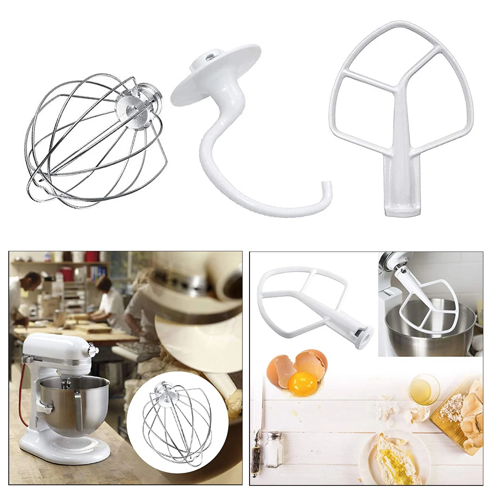 3Pack Standard Mixer Replacement Set Flat Beater Wire Whip K45DH  Hook for 3K5SS 9KSM5 KPM5 4
