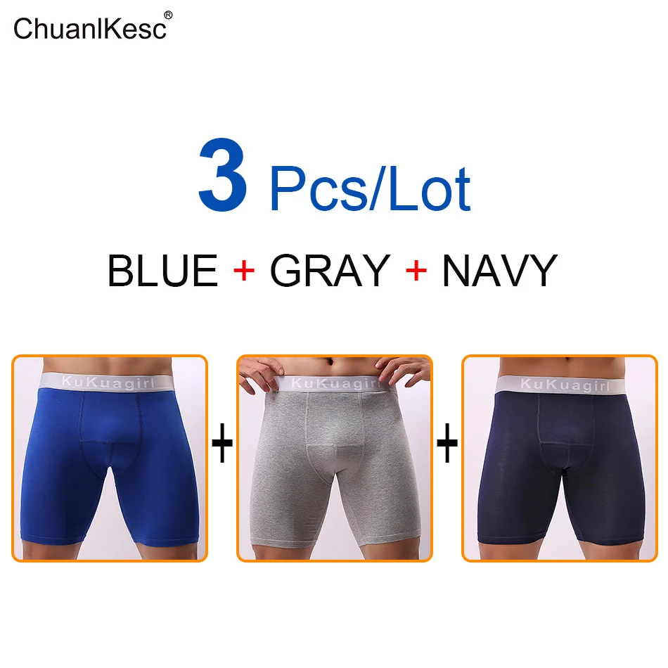 3 Pcs/Lot Cotton underwear, sweat-absorbent and quick-drying, long anti-wear leg underwear, men's underwear, run underwear,