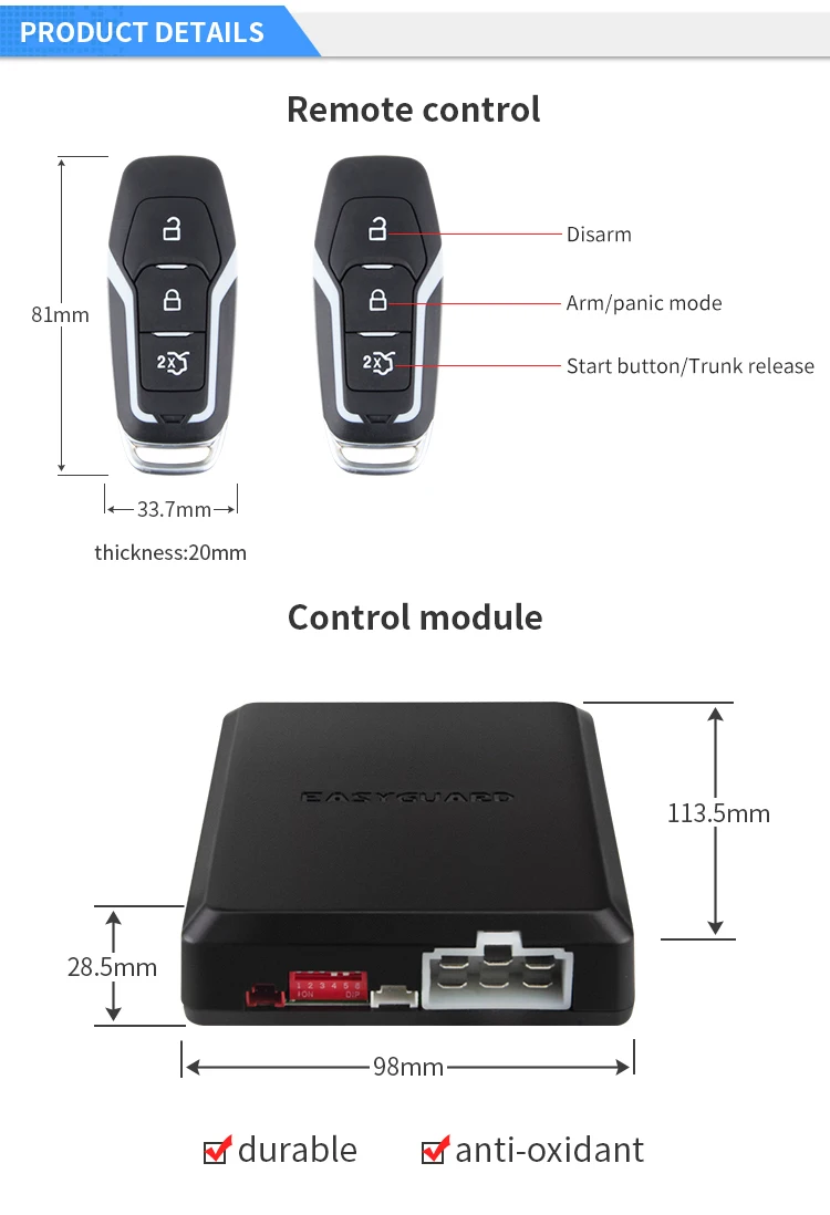 EASYGUARD Пассивный бесключевой вход pke Автомобильная охранная сигнализация дистанционный запуск двигателя кнопка запуска сенсорный ввод пароля датчик удара