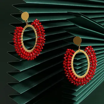 

JUJIA 2020 New Ethnic Geometric Pendant Earrings Beaded Drop Earrings Unique Design Resin Acrylic Hanging Dangle Earring Brincos