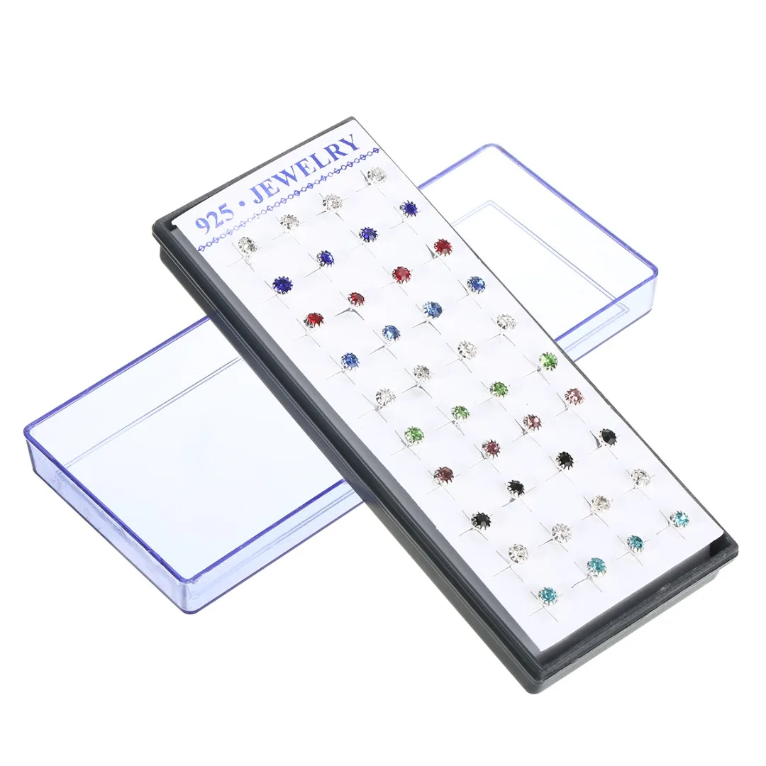 40pcs/set Tiny Stud Earrings  Shellhard Silver Plated Rhinestone Crystal Sunflower Zircon Earring boucle d'oreille Charm Jewelry