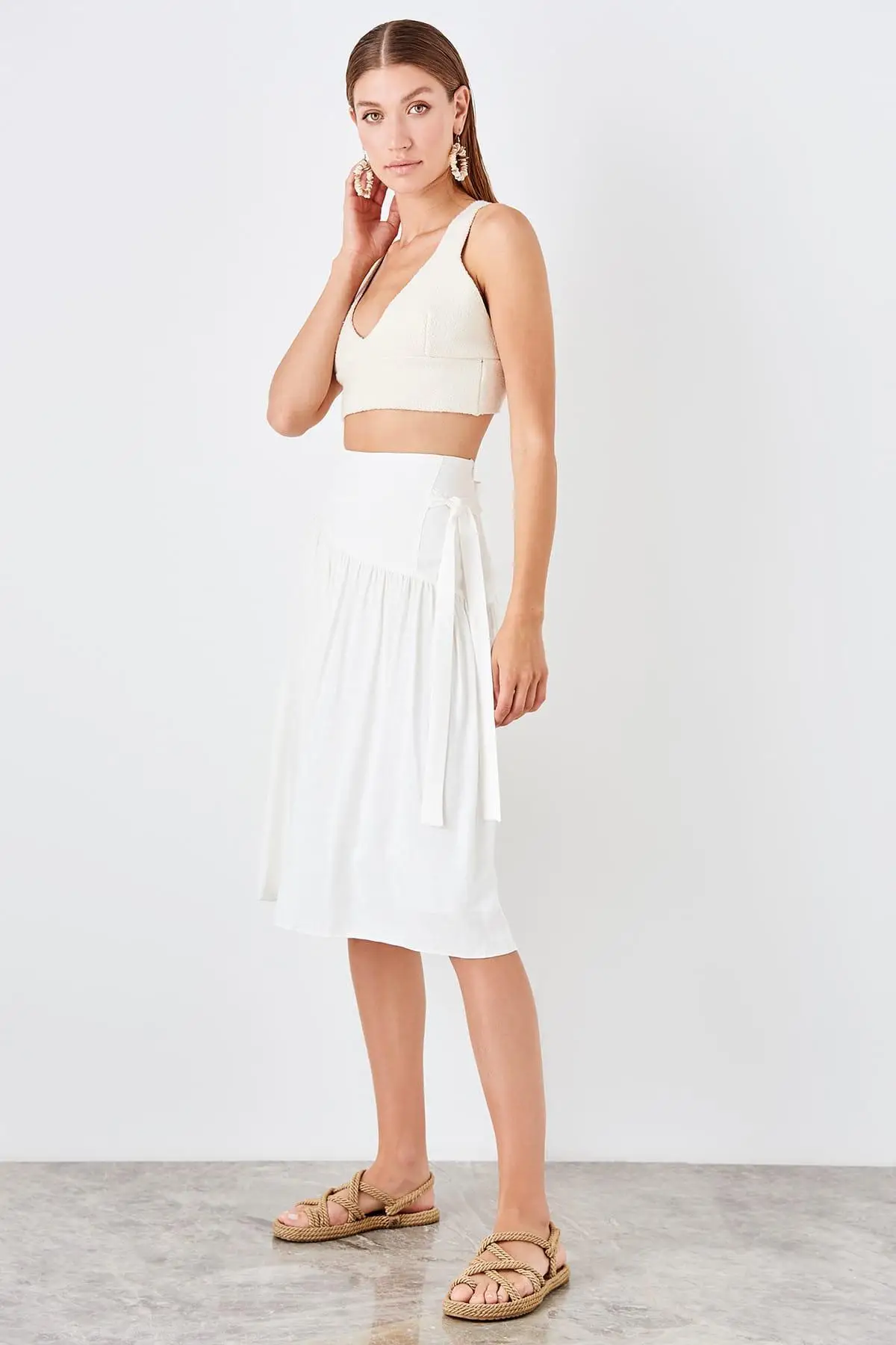 Юбка Trendyol Raw White со шнуровкой, юбка TWOSS19ET0091