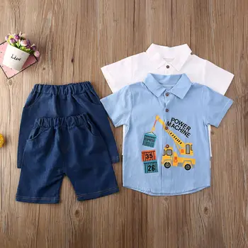 

pudcoco Kid Baby Short Sleeve Car Shirts Tops Blue Blouse Boys Shorts Suit 2pcs Casual Outfit Clothes Children Summer Sets