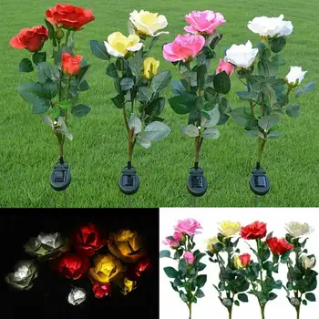

3X 1X Solar Powered Rose Flower Stake Light Auto On off Outdoor landscape Sensor Lamp IP65 Yard Lawn LED Lighting Decors