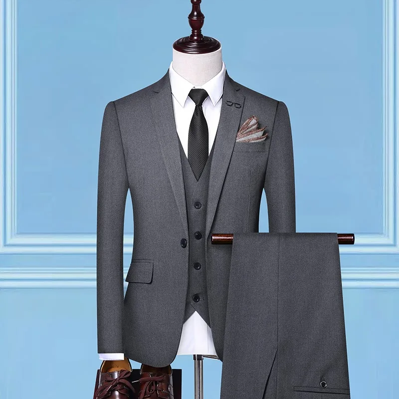 Весенний костюм, Молодежный джентльменский Комплект из трех предметов, деловой корейский стиль, приталенный костюм, брюки