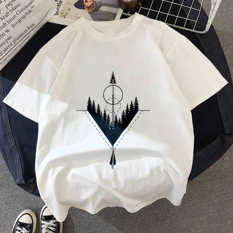 Harajuku New T shirt Dark forest Print letter universe faith T shirt Women Tshirt O neck Short Sleeve White Tops