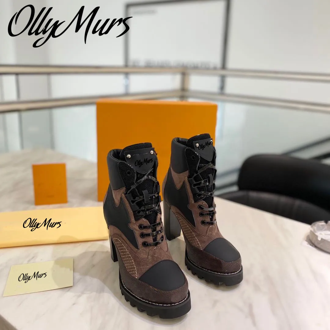 

Ollymurs High Quality Genuine Leather Gladiator Sexy Platform Shoes Ankle Boots Chunky Heel Wonen Winter Boots Botas Mujer