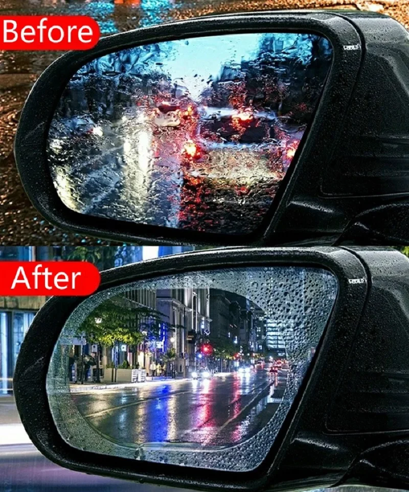 2Pcs/Set For Car Waterproof Rain Anti Fog Sticker Car Mirror Window Clear Film Anti Dazzle Car Rearview Mirror Protective Film