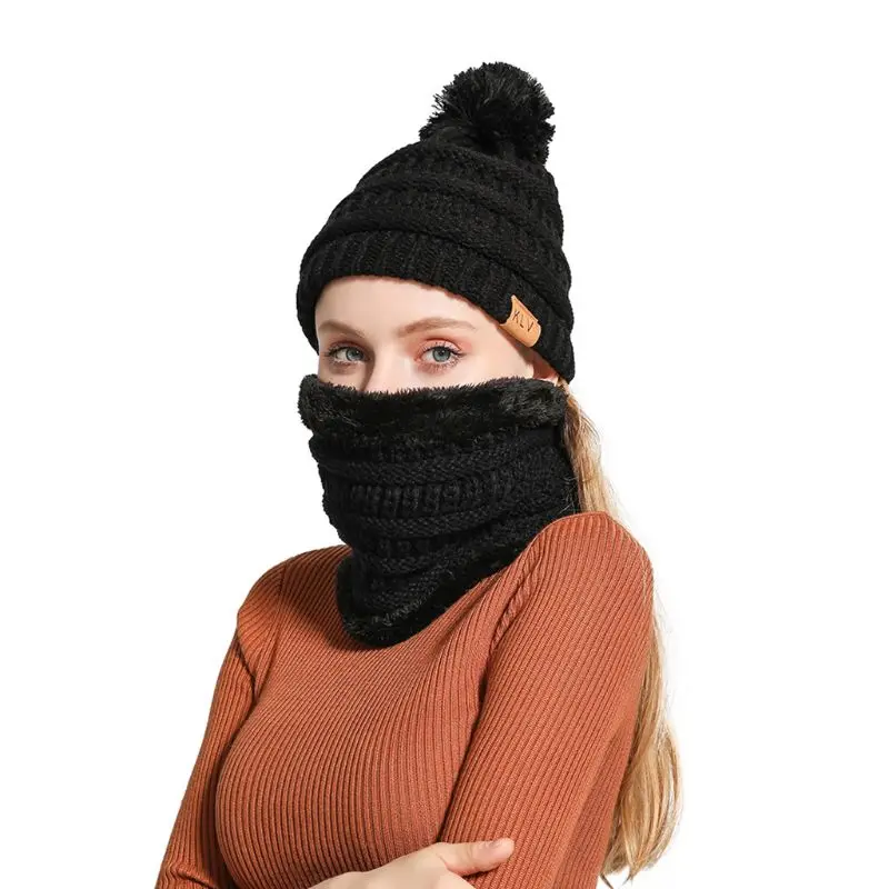 Зимняя шапочка-шарф, вязаная шапка с помпоном, уплотненная плюшевая круглая кольцевая петля, теплая Горловина для взрослых детей