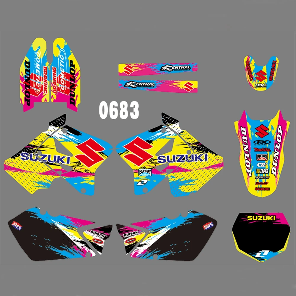

For SUZUKI RM125 RM250 2001-2012 Graphics Decals Stickers Custom Number Name 3M Full Motorcycle Backgrounds Accessories
