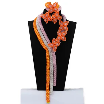 

Fashion Pink/White/Orange Women African Beads Nigerian Wedding Jewelry Set Yellow Crystal Party Necklace Set Free Shipping QW193