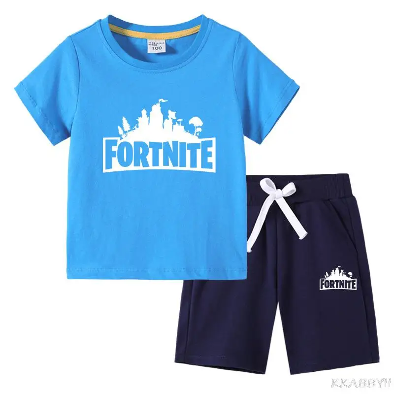 Детские костюмы Fortnites комплект одежды для девочек детский летний мультяшный
