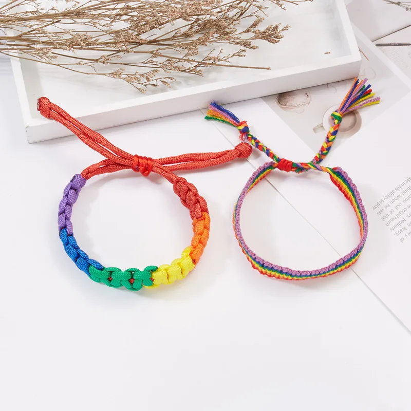 Bracelet Jewelry Charm LGBT Rainbow Rope Bracelets For Couple Pride Gay Women Men Handmade Woven Braided String Friendship Lover Jewelry Gifts