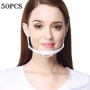 

50PCS Work Wear Men Women Transparent Plastic Mask Chef Kitchen Service Masks Face Shield Mouth-muffle Mouth Cover Masques