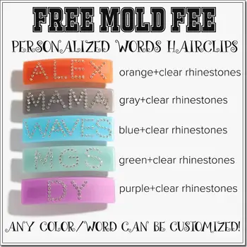 

Customized 60pcs name Hairpins Wedding Crystal Bling Word Styling Barrette resin plastic rhinestone paved letter hair clip