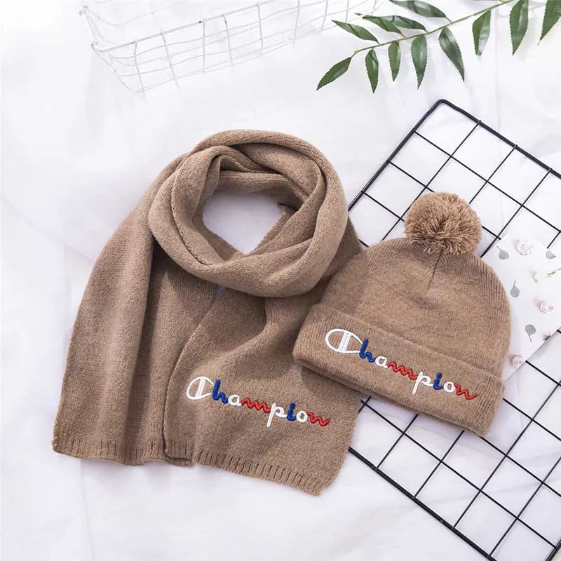 Khaki Детский комплект унисекс из 2 предметов с шапочкой для маленьких детей, одноцветная шапка+ зимний теплый шарф, вязаная шапка, комплект для мальчиков и девочек, для школьников - Цвет: Khaki