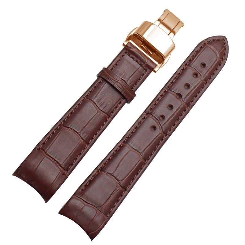 Genuine Leather Bracelet Curved End Watch Strap - Premium Adjustable Band