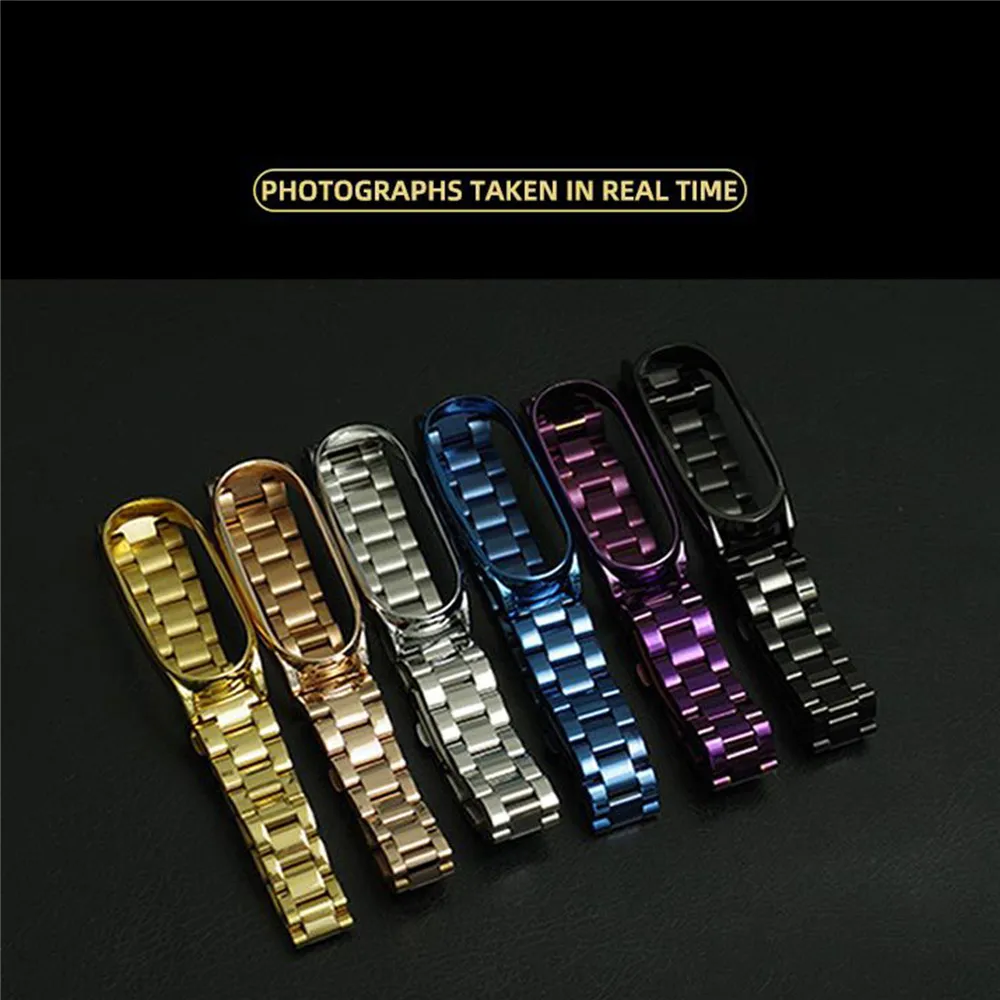 

Universal Three Bead Stainless Steel Watch Strap Replacement Watchband Bracelet Strap for Mi Band 3/4/5/6 Smart Bracelet