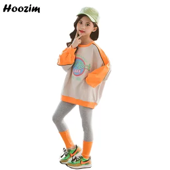 

Spring Sport Suit For Girls 4-12 Years Nice Colorblock Letter Long Sleeve T Shirt+Fitness Legging Set Girls Chic Child Tracksuit