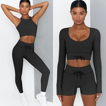 Sport Outfit Yoga Set  Women Gym Suit Long Sleeve Fitness Wear Workout Clothing Seamless Leggings Sportswear Women Tracksuit