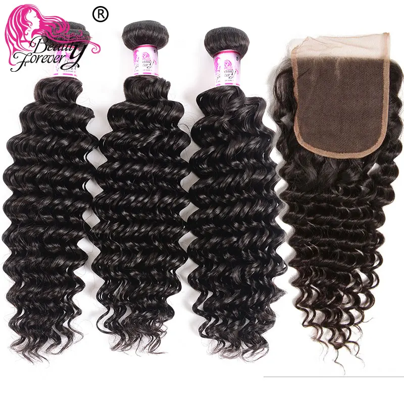 

Beauty Forever Deep Wave Malaysian Human Hair Bundles With Closure Free Part 4*4 100% Remy Hair Extensions Free Shipping