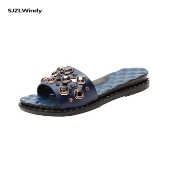 

New Rhinestone Slippers Women's Noble Gem Decoration Vamp Women's Shoes Comfortable Soft Bottom Sandals And Slippers High 2.5CM