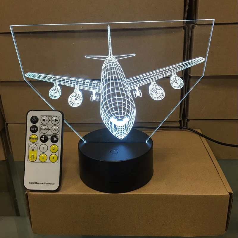 Пульт дистанционного управления Воздушный самолет 3D светильник светодиодный Настольный светильник Иллюзия Ночной светильник 7 цветов Изменение настроения лампа 3AA питание от батареи USB лампа