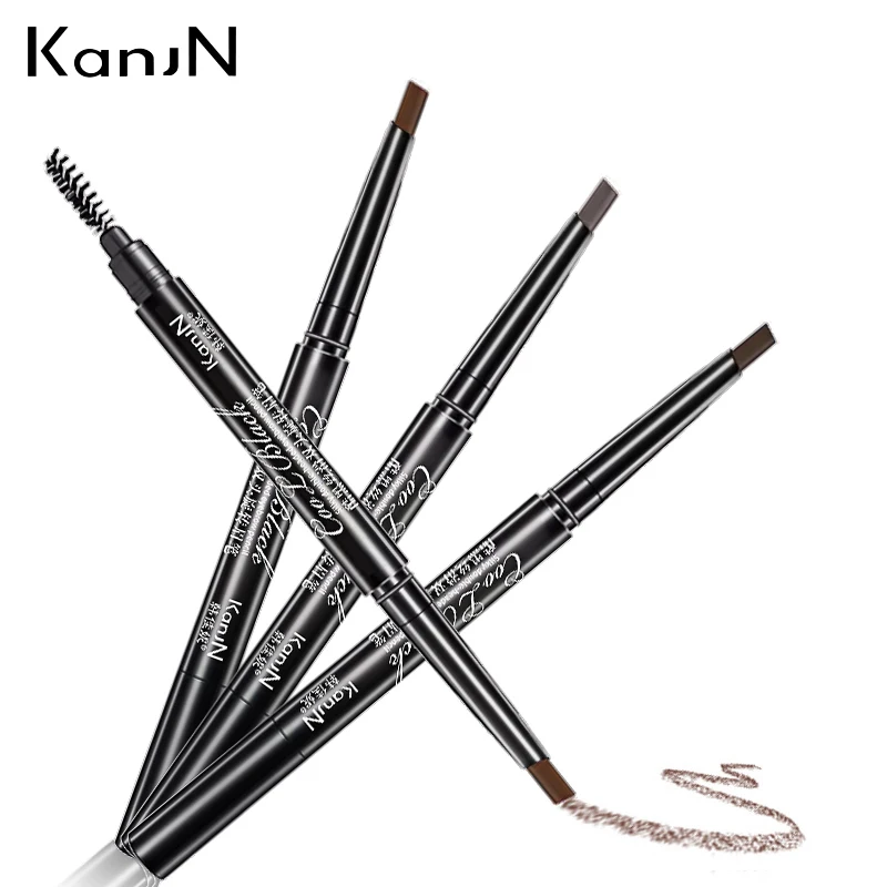 Водостойкая ручка для бровей KanjN, 3 цвета, долговечный профессиональный карандаш, не цветущий вращающийся треугольный карандаш для бровей