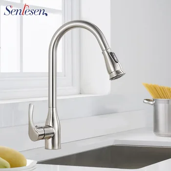 

Senlesen Brushed Nickle Ktchen Sink Faucet Hot and Cold Double Handle Single Hole Kitchen Faucet Rotating Sink Faucet