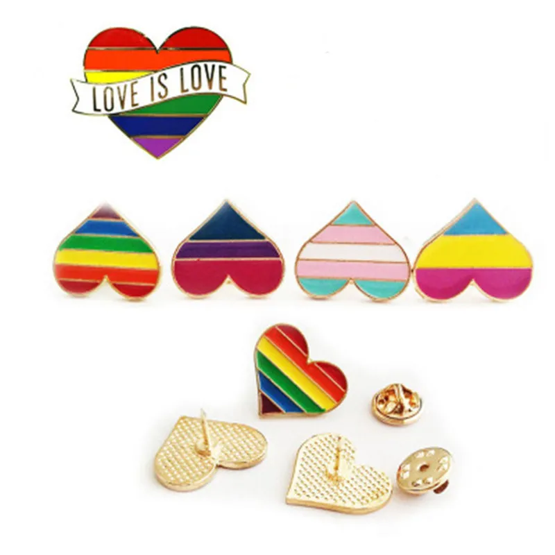 

Hot 2019 Rainbow Heart Enamel pins Gay Pride LGBT Pin Badge Awareness Brooches 2 style Heart Jewelry For Men Women Unisex