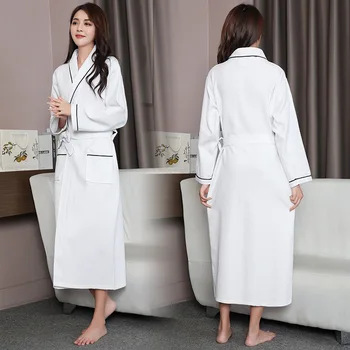 

High Quality Fat Large Size 110kg Robe Woemn Absorbent Cotton Waffle Bath Robe Female Home Hotel SPA Bathrobes XXL