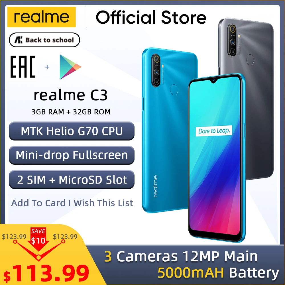 Realme C3 Global Version 3gb Ram 32gb Rom Pro Mobile Phone Mtk Helio G70 Cpu 12mp Camera 6 5 Mini Drop Fullscreen 5000mah Cellphones Aliexpress