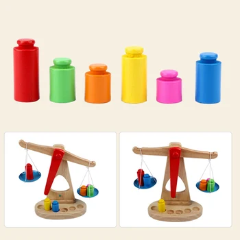 

KidsSmall Balance Scale Toy Wooden Education Toy With 6 Weights Maths Enlightenment Toy Children Baby Birthday Gift Dropshipping