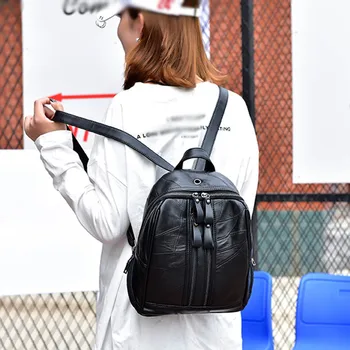 

Black Color Backpacks Fashion Women's Bag Pack Zipper Multi-Function Large Capacity Leather Backpack Sac a dos Travel Bag #C9