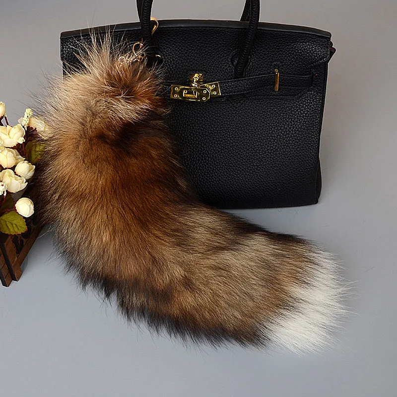 

New Fashion Fox tail Pendants Keychain 40cm Fur Pom Pom Key Chain Bag Key Ring Car Key Holder Jewelry Accessories