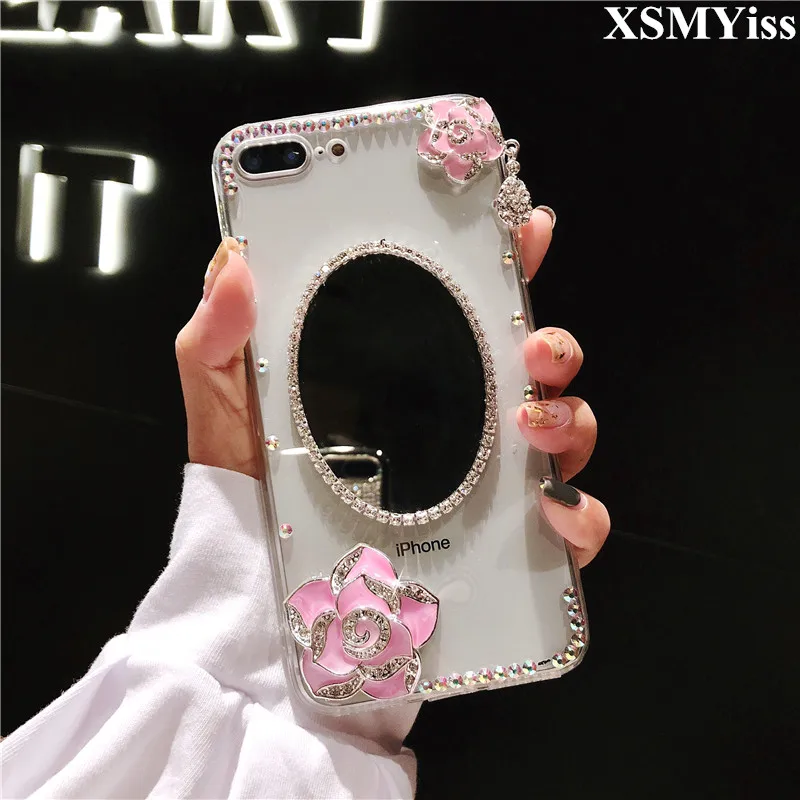 

XSMYiss 3D Makeup Mirror Flowers DIY Diamond Bling Capa Cases For Xiaomi mi 5S 6 8 Lite 9 SE 5X 6X A2 MAX2 MAX3 Crystal Coque