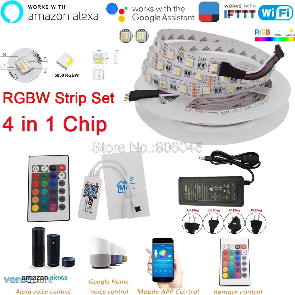DC12V 5 М 5050 WIFI светодиодный светильник водонепроницаемая 60LED/M 4 в 1 RGBW RGBWW