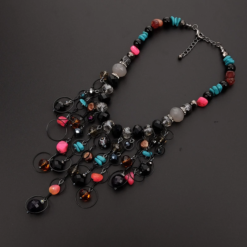 Statement Ethnic Women Chic Bohemian Trendy Gemstone Glass Crystal Pendant Necklace Fashion Wedding Bridal  Jewelry