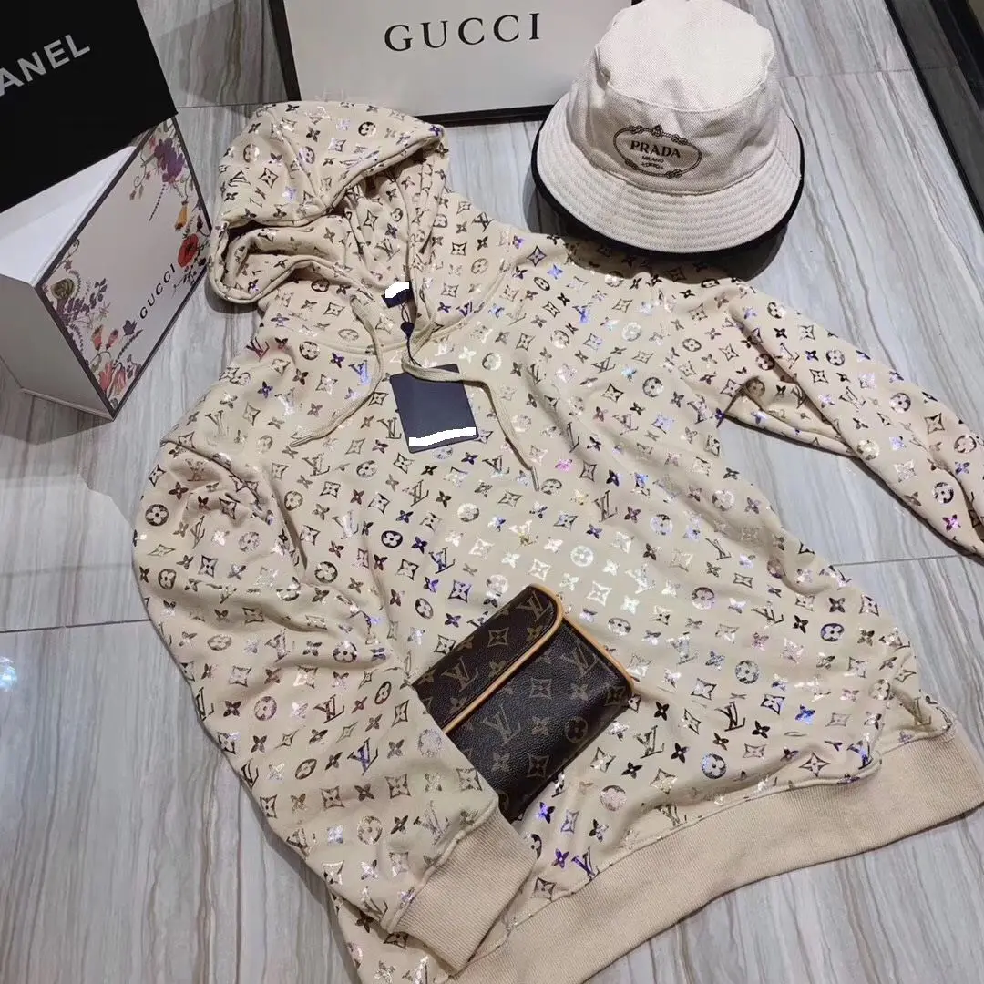 

Bronze Hooded Pullover Hoody Mid-Length Loose and Plus-sized Laser Colorful Printed Jacket