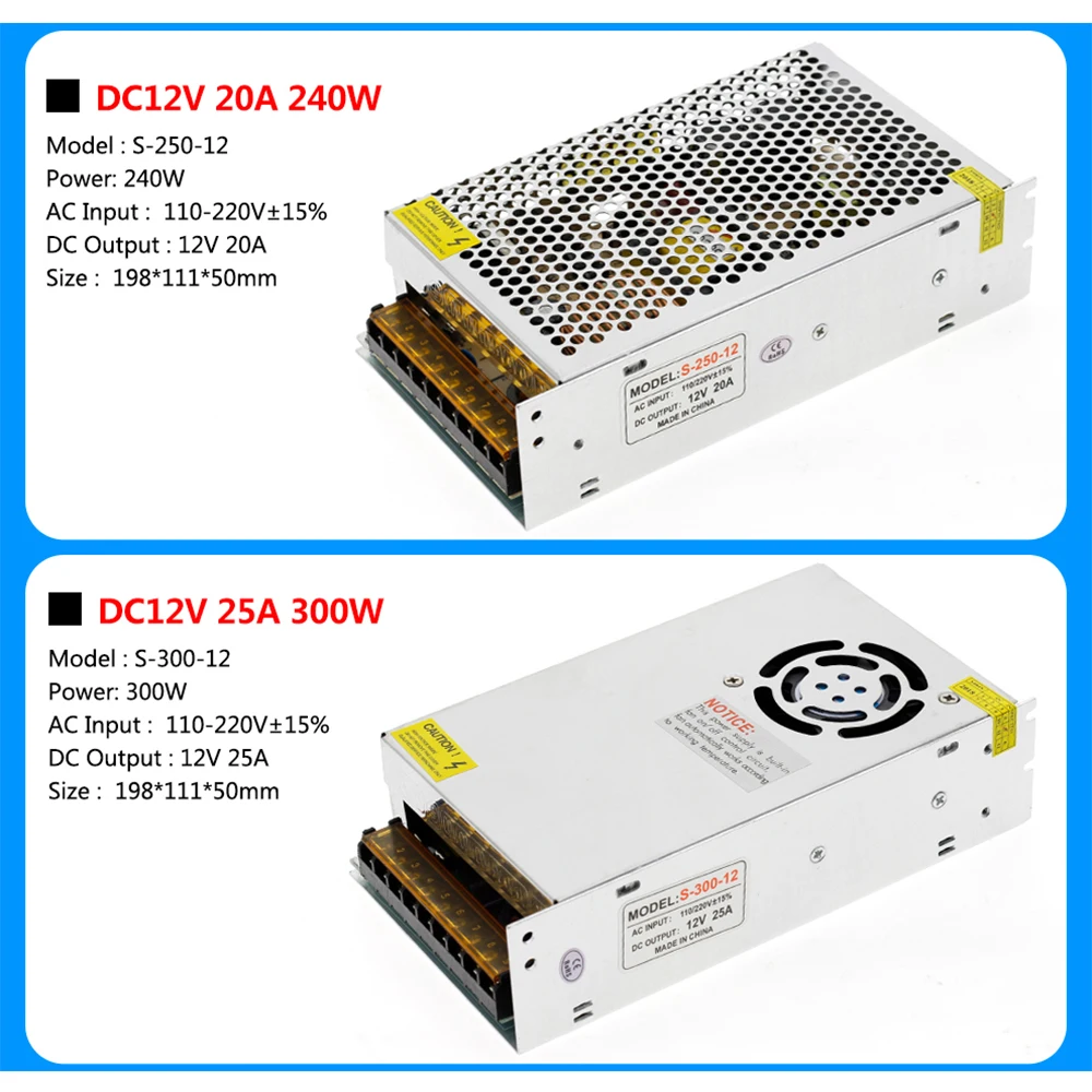 Источник питания DC12V 1A 2A 5A 8.3A 10A 15A 16.7A 20A 25A 30A 33A 40A 50A Трансформаторы освещения