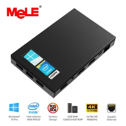 MeLE Quieter 2D Mini PC Intel Celeron N4000 Processor 4GB RAM 64GB 128G eMMC Fanless Desktop Computer Window 11 Pro Dual Display