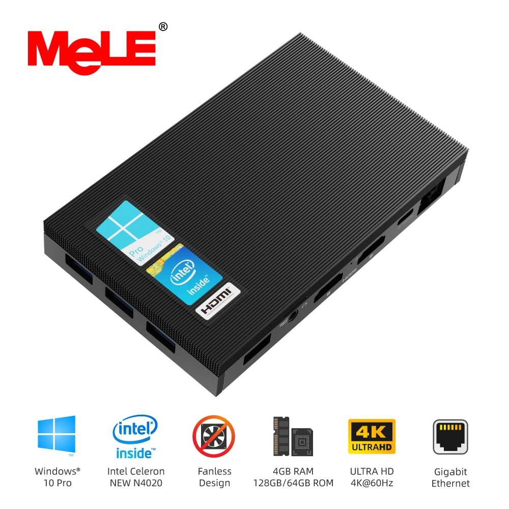 Mele Quieter 2d Mini Pc Intel Celeron N4020 Processor 4gb Ram 64gb 128g Emmc Fanless Desktop