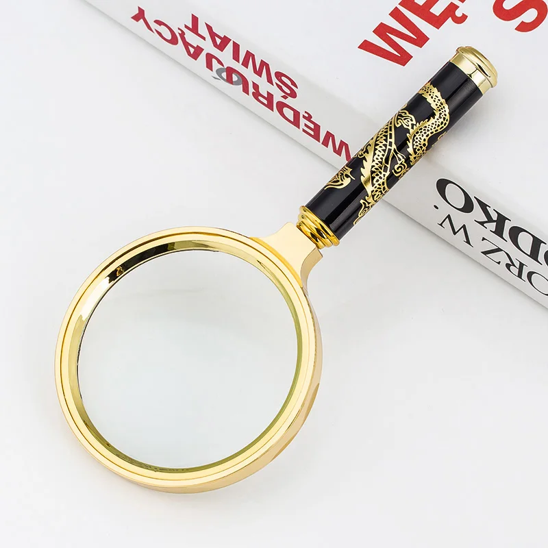 

10X Portable Handheld HD Reading Magnifier Glass Eye Loupe Dragon Pattern Handle Reading Books Newspapers Insect Observation